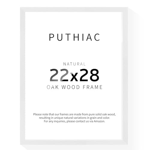 puthiac 22x28 Picture Frames for Wall - Minimalist 22x28 Oak Wood Frames, 22"x28" Poster Frame Wood, Natural Solid Wooden Picture Frames for Wall Art Photo and Prints(1 Pack, White)