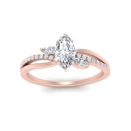 1.0 CT Three Stone Marquise & Round Cut Moissanite Diamond D Color Accent Unique Style Prong Set Engagement Ring In Gold And 925 Sterling Silver Wedding And Anniversary Ring Or Promise Ring For Her2