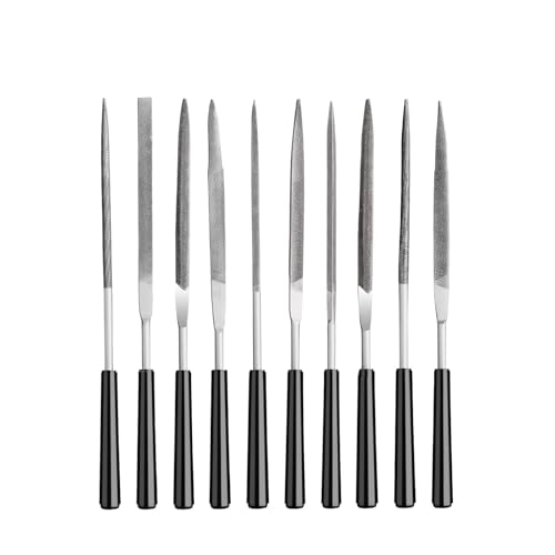 PUOPOSTY 10Pcs Needle File Set - Precision Hand Files for Wood/Metal/Plastic/Jewelry/3D Prints - Professional Alloy Steel Files with 10 Shapes (5.5 Inch,Black)