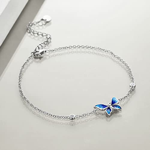 Image of YAFEINI Anklet Bracelets for Women Girls Sterling Silver Hummingbird /Dragonfly /Butterfly Link Chain Anklets Jewelry Gifts