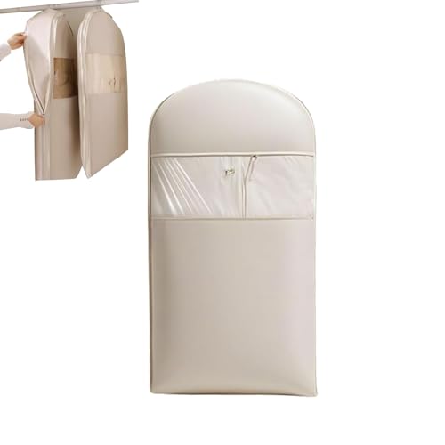 Similarlyl Space Saving Hanging Garment Bag with Self Compression Zipper, Heavy-Duty Zipper Dust Cover Clothes Bags for down Coat, Jackets, Suit (beige, Medium)