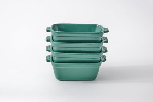 Image of Souper Cubes Stoneware - Small Ceramic 5 inch x 3 inch Baking Dish with Silicone Covers, Small Baking Dishes for Oven Perfect for Reheating Single Serve Portions, Set of 4 - Kale