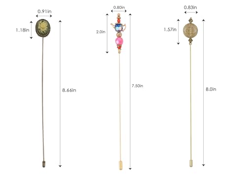 Image of Alilang Magic Lamp Pearl Lady Camo Rose Heart Rhinestones 3Pcs Vintage Long Handle Hat and Lapel Pins with Flexible Bendable Design
