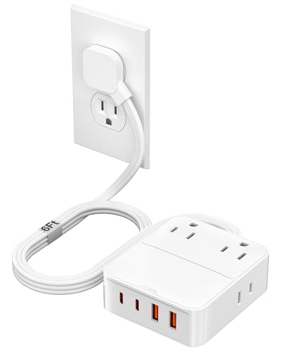 VPSUN Power Strip Flat Plug with 4 AC Outlets 4 USB Ports (20W), Surge Protector Charging Station...