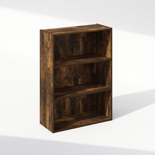 Image of Furinno Simple Book Shelf, 3-Tier Bookshelf, Storage Shelves Bookcase, 9.7 x 23.7 x 31.5, for Living Room, Bedroom, Home Office, Amber Pine