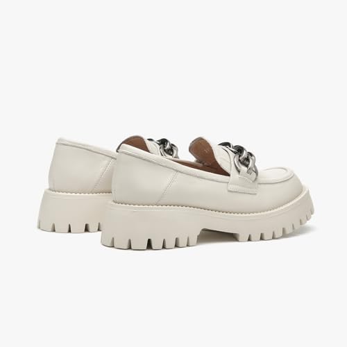Image of BEAU TODAY Chunky Loafers Women,Leather Platform Loafers for Women,Lug Sole Slip On Chain Shoes,Comfortable Work Office Business Casual Office Dress Shoes
