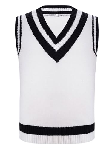 Boy's Sleeveless V-Neck Sweater Vests Kids School Uniform Cotton Pullover Top British Style Streetwear