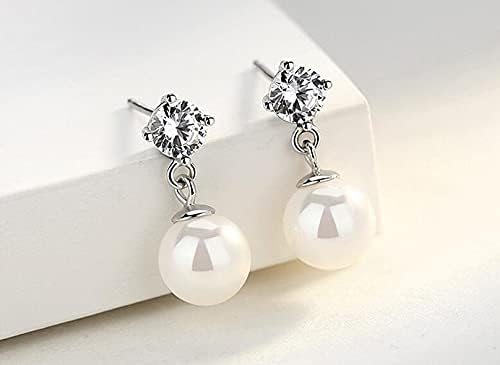 Pearl Earrings for Women, 925 Sterling Silver with Austrian Crystals Diamond Stud Pearl Drop Earring