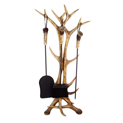 Wowser Rustic Antler Fireplace Tool Stand, Freestanding 3 Piece Set, 31 Inches
