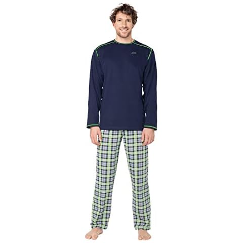 e.VIP® Men's Carl L 962 100% Cotton Pyjamas, Navy/Green, XXL Cover