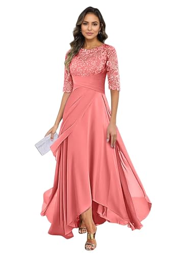 Lace Appliques Mother of The Bride Dresses Long with Pockets 3/4 Sleeve Empire Waist Formal Evening Party Gowns