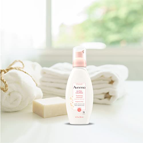 Aveeno Ultra-Calming Foaming Cleanser & Makeup Remover Facial Cleanser With Calming Feverfew, Face Wash For Dry & Sensitive Skin, Hypoallergenic, Fragrance-Free & Non-Comedogenic, Unscented, 6 Fl Oz #TOP4