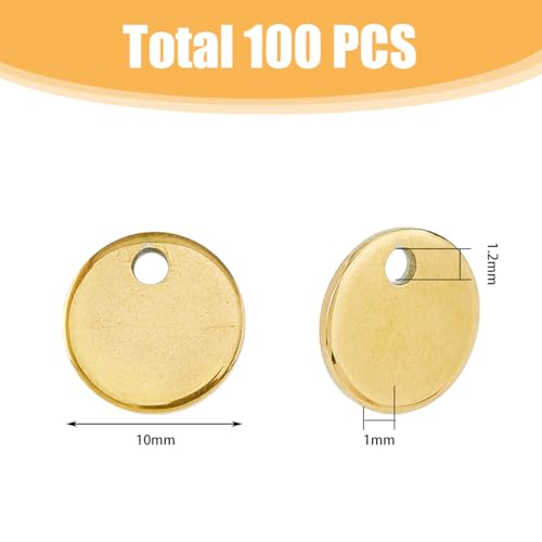 DICOSMETIC 100Pcs Golden Stainless Steel Stamping Blank Tag Pendants, 10mm Diameter, Hole: 1.2mm, Laser Engravable - Image 2