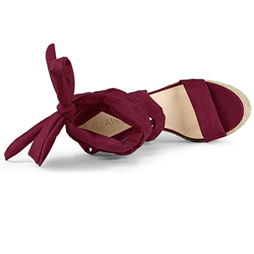Allegra K Allegra K Women's Espadrilles Platform Sandals Lace Up Open Toe Burgundy Wedges Heels 6 M US