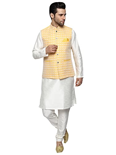 Image of Uri and MacKenzie Men's Silk Blend Kurta Pajama with Designer Ethnic Nehru Jacket /Modi Jacket