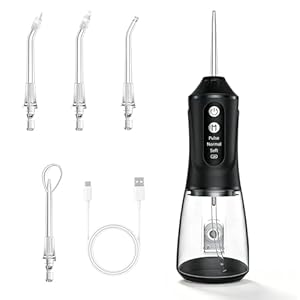 Monddouche testwinnaar 2025 met 4 sproeiers, 380 ml watertank, draadloze elektrische, 3 modi, waterflosser, tussenkamerreiniger, mondverzorging, IPX7 waterdicht, voor thuis en op reis, zwart