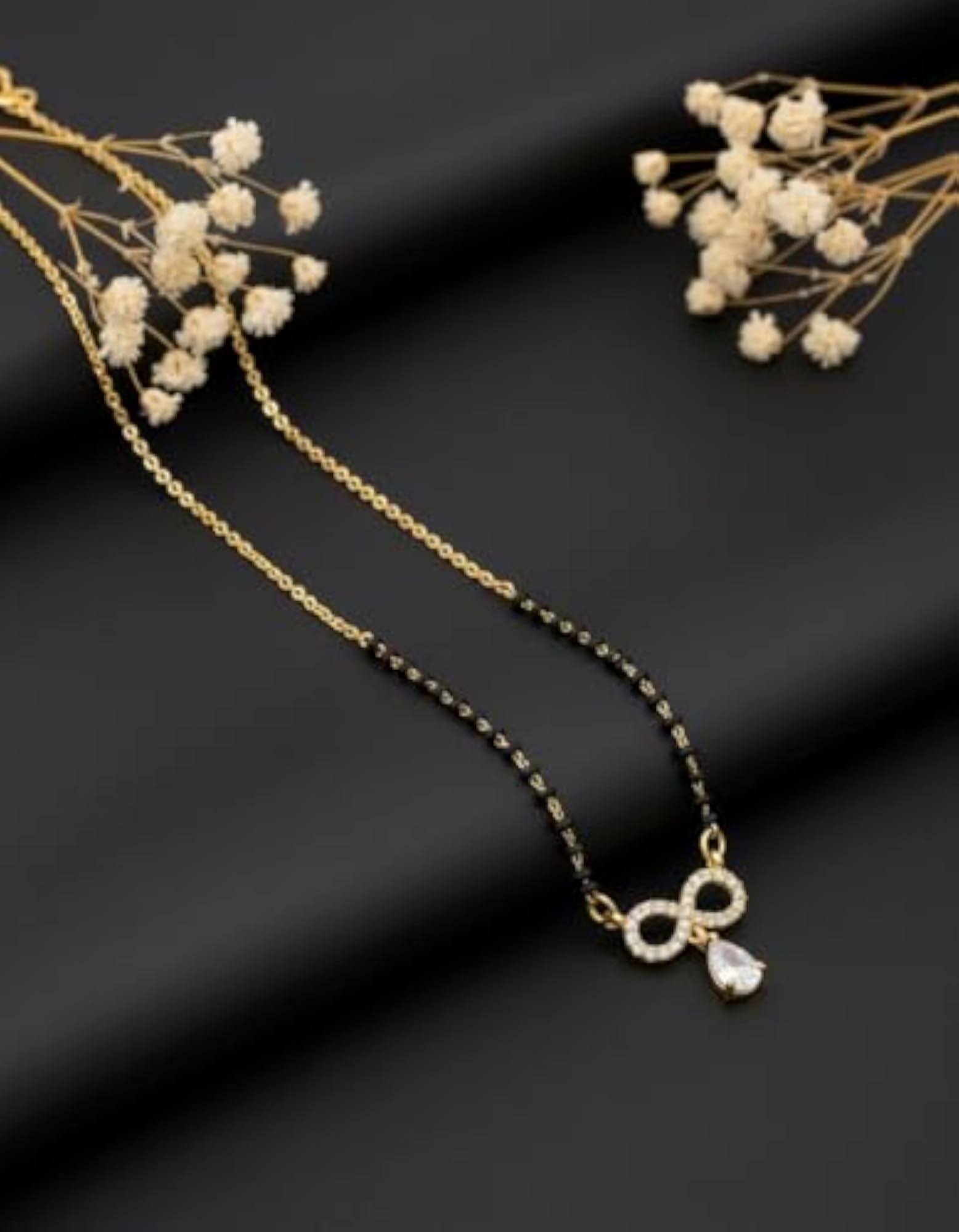 Women's Infinity Drop Diamond Mangalsutra with Black Bead Chain
