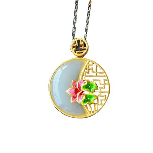 Collier de Chinois argent plaqué or émail clair de lune pendentif femme S925