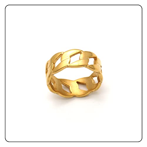 Punk Rock 18K Gold Stainless Steel Cuban Chain Band Ring4