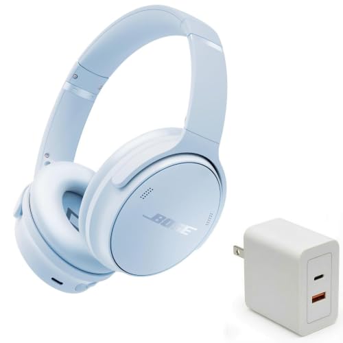 Bose QuietComfort Headphones Bundle with Fast Charger - Wireless Bluetooth Over-Ear Noise Cancelling Headphones with Mic, USB-C Charging, Deep Bass, Up to 24 Hours Playtime (Ice Blue) - image 1