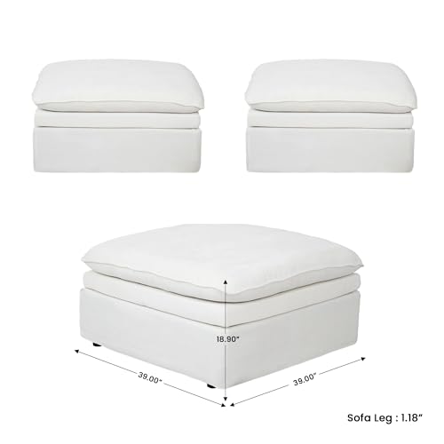 Image of WJShome Modular Ottoman Seater, Deep Seat Footstool with Water-Resistant & Stain-Resistant Fabric, Removable Washable Covers,Modern Footrest for Living Room, Apartment, White