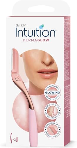 Intuition Dermaglow Facial Razor Dermaplaning Tool | Gently Removes Peach Fuzz & Exfoliates for Smooth Radiant Skin & Easy Makeup Application | Ergonomic Design | 1 Razor & 2 Refills