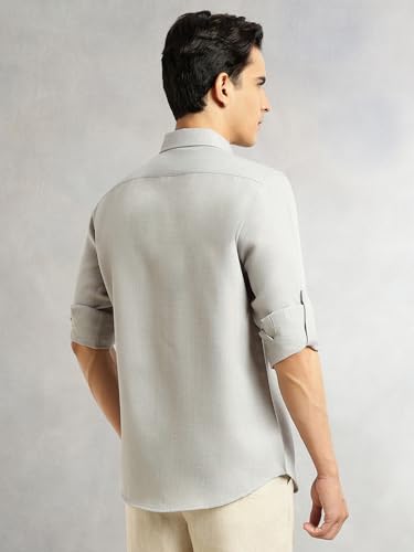 Image of Thomas Scott Men's | Solid | Textured Fabric | Full Sleeve | Slim Fit | Polyester-Blend | Spread Collar | Casual Shirt