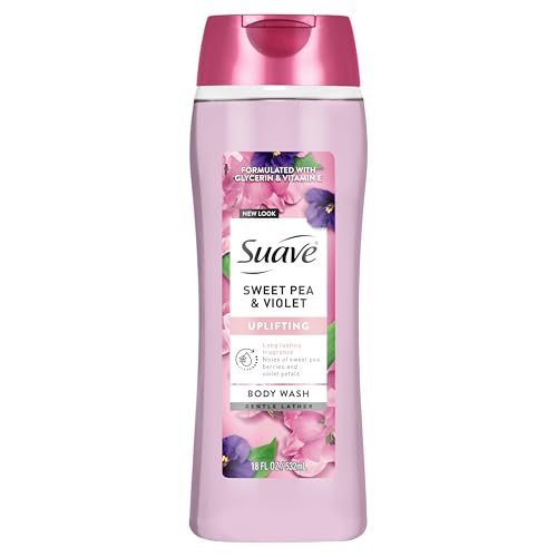 Suave Sweet Pea & Violet Moisturizing Body Wash with Glycerin & Vitamin E Hydrating Formula For Soft Smooth Skin Long Lasting Fragrance Paraben Free 18 FL OZ