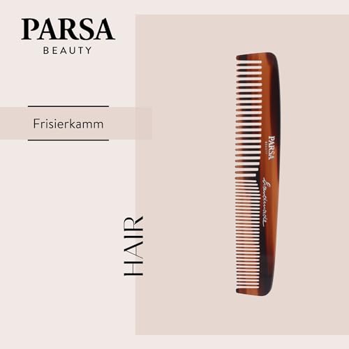 Foto von PARSA Beauty Haar- & Bartkamm 14 cm – Stylingkamm aus Celluloseacetat mit feiner & grober Zahnung – Made in Germany – Kamm für Männer & Frauen