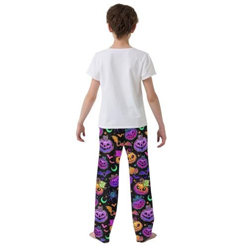 Galaxy Pumpkin Bat Moon Boys Long Pants Soft Trousers Elastic Waist Kids Lounge Bottoms with Pockets S-XL3