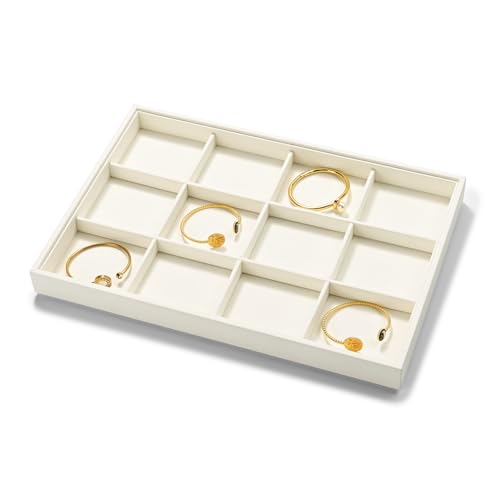12 Grids Microfiber Jewelry Tray Bracelet Bangle Earring Tray Jewelry Display Trays for Bracelet Bangle Watch Earring Display Storage(Beige)