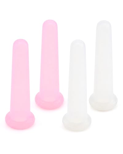 YIPFEN 4 Piezas Ventosas de Silicona, Set de Ventosas para Cara y Cuerpo, Herramientas de Masaje Anticelulítico, Terapia de Ventosas (Blanco + Rosa)