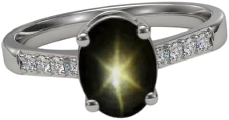 925 Sterling Silver Black Star Sapphire Ring Vintage Art Deco Oval Gemstone Ring Handmade Statement Jewelry for Women