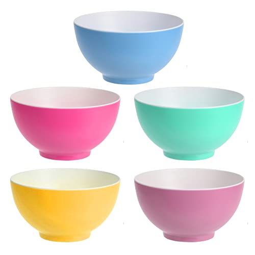 Lot de 5 bols à céréales colorés empilables en plastique pour enfants pour petit déjeuner, flocons d'avoine, pâtes, salades, museli, desserts, collations, bols à soupe profonds pour enfants, 600 ml Cover