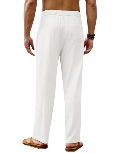 Beotyshow Mens Pants Casual Elastic Waist Drawstring Texture Beach Pant Lightweight Loose Fit Trousers Summer Long Pants3