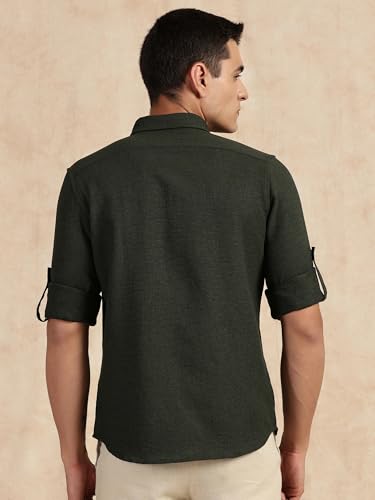 Image of Thomas Scott Men's | Solid | Textured Fabric | Full Sleeve | Slim Fit | Polyester-Blend | Spread Collar | Casual Shirt