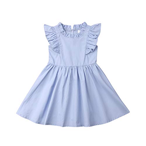 bebiullo Baby Girl Toddler Ruffle Pleated Dress Cotton Sleeveless A Line Casual Dress Summer for 1-6T (4T, Blue)