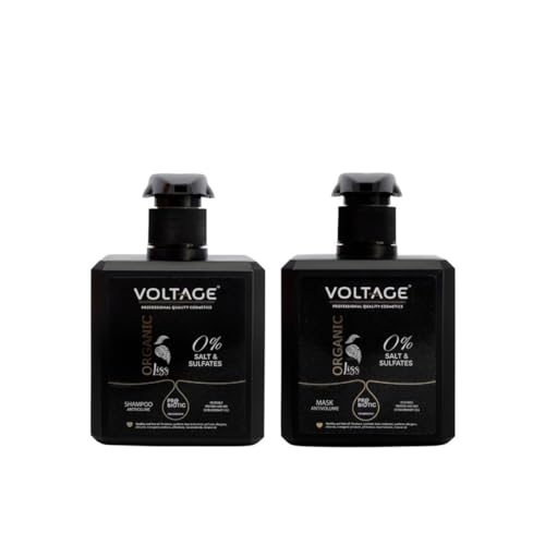 Voltage Cosmetics - Pack Organic Liss – Shampoo + Mascarilla Antivolume con Keratina – 2 x 500 ml – Profesional, Sin Sal, Sin Sulfatos – Alisado y Cuidado Integral del Cabello – Cruelty Free