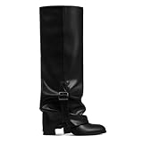 EQAUDES Fold Over Boots For Women Knee High Black Wide...