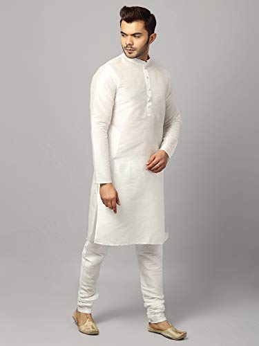 Image of Uri and MacKenzie Banarasi Dupion Silk Solid Kurta Churidar Pyjama Set for Men