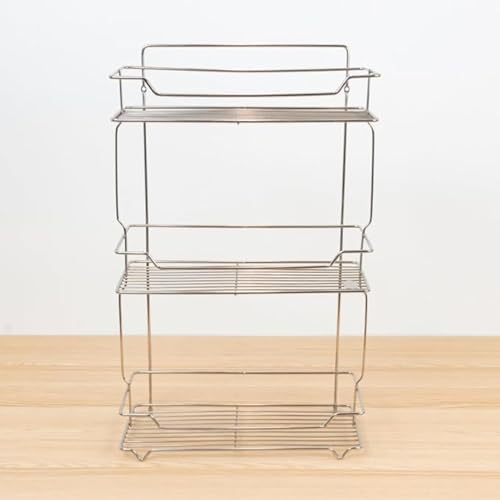 Image of Krevia 3 Tier Multifunctional Storage Rack for Kitchen | Free Standing & Hanging Stainless Steel Spice Organizer | Stackable and Practical Fruit Rack for Kitchen, Pantry, Bathroom (Silver)
