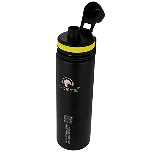 Garrafa Térmica Sport Vibets Hydro USA Parede Dupla Isolada a Vácuo 650 ml (Preto/Amarelo)