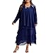 Plus Size Chiffon Mother of The Bride Layered Dress with Jacket 2 Piece Set Decal Designs Formal Wedding Guest Attire Blue