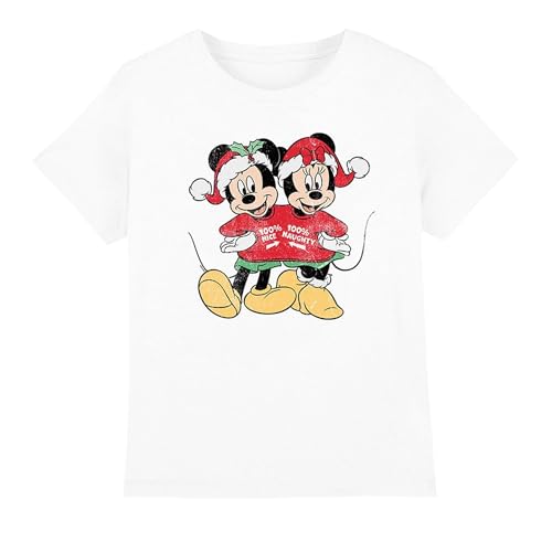 Disney - Camiseta de Mickey & Minnie Mouse Jersey de Navidad para Niños/Niñas (12-13 Años) (Blanco)