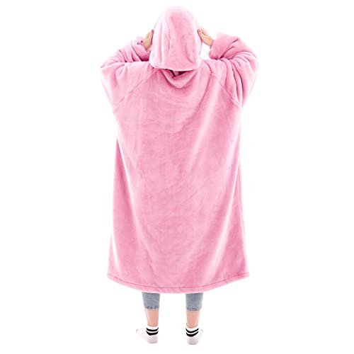 Image of Waitu Wearable Blanket Sweatshirt Gifts for Women and Men, Warm and Cozy Giant Blanket Hoodie, Thick Flannel Blanket with Sleeves - Bright Pink