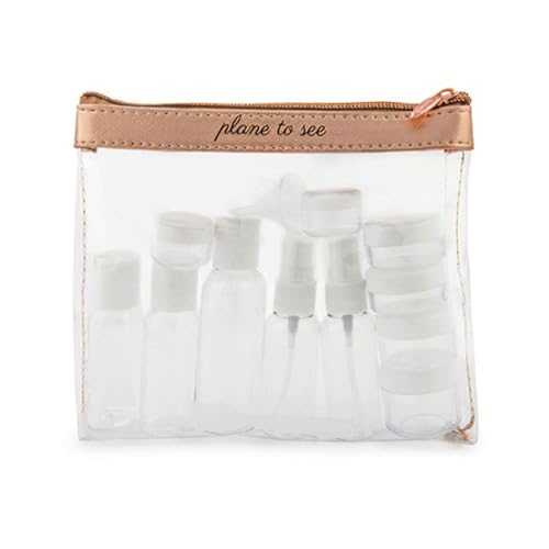 Miamica Women's “Plane to See” TSA Compliant Travel Toiletry Bag with 15 Pieces Clear/Rose Gold 7.5” L x 6.5” W x 1.25” D