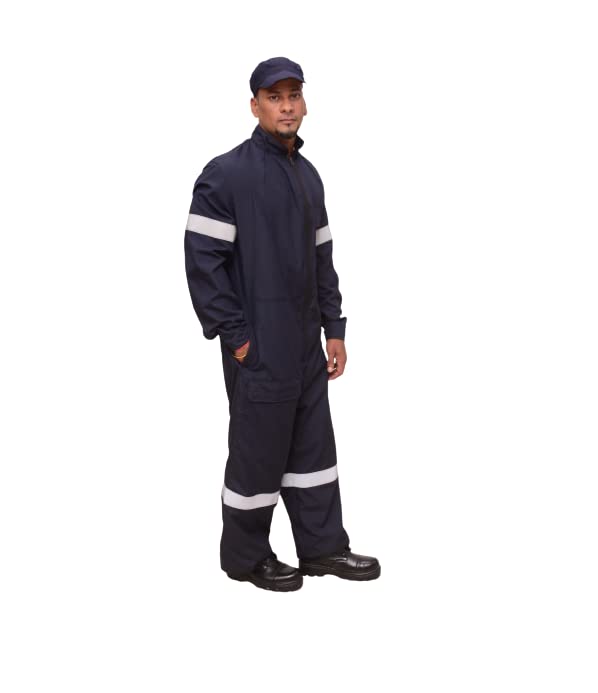 Fire Retardant Industrial Work WEAR Coverall with FR Reflective Tape, Free Size (Military Grade)