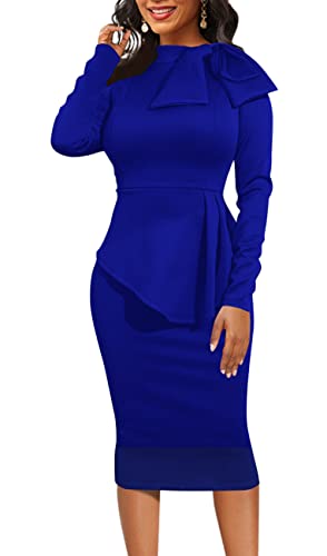 Image of Women's Fashion Peplum Bodycon Dresses Short Sleeve Bow Club Ruffle Pencil Party Dress