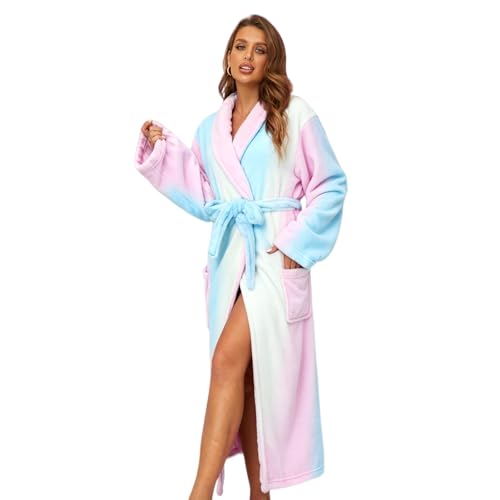 Rongtai Womens Bathrobe Ladies Fleece Plush Warm Long Robes （Xx-Large,Rainbow） - 2