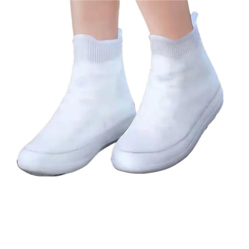 OZLCUA Botas De Agua Cubiertas impermeables for zapatos de verano, Botas lluvia antideslizantes silicona, funda protectora for zapatillas deporte Unisex(WHITE,XXL)